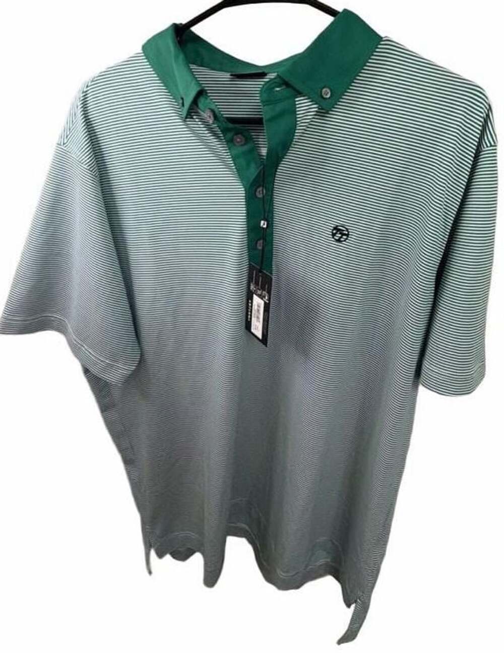 FootJoy Feeder Stripe Pique Golf Polo Men L Field Green White NWT 38774
